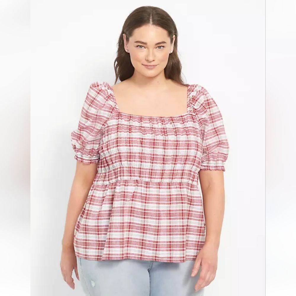 Fitted Square-Neck Peplum Top With Smocked Bodice Size 18W